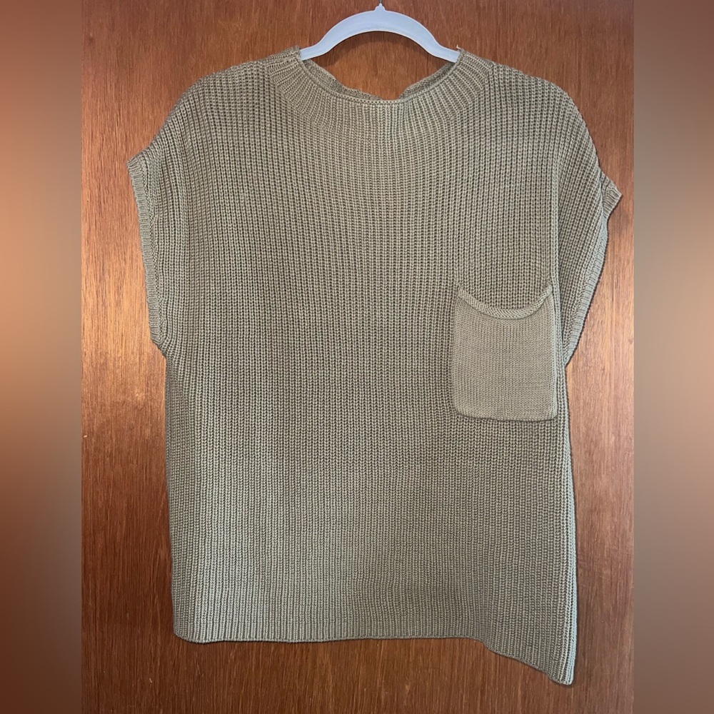 Olive Sweater Vest with Pocket